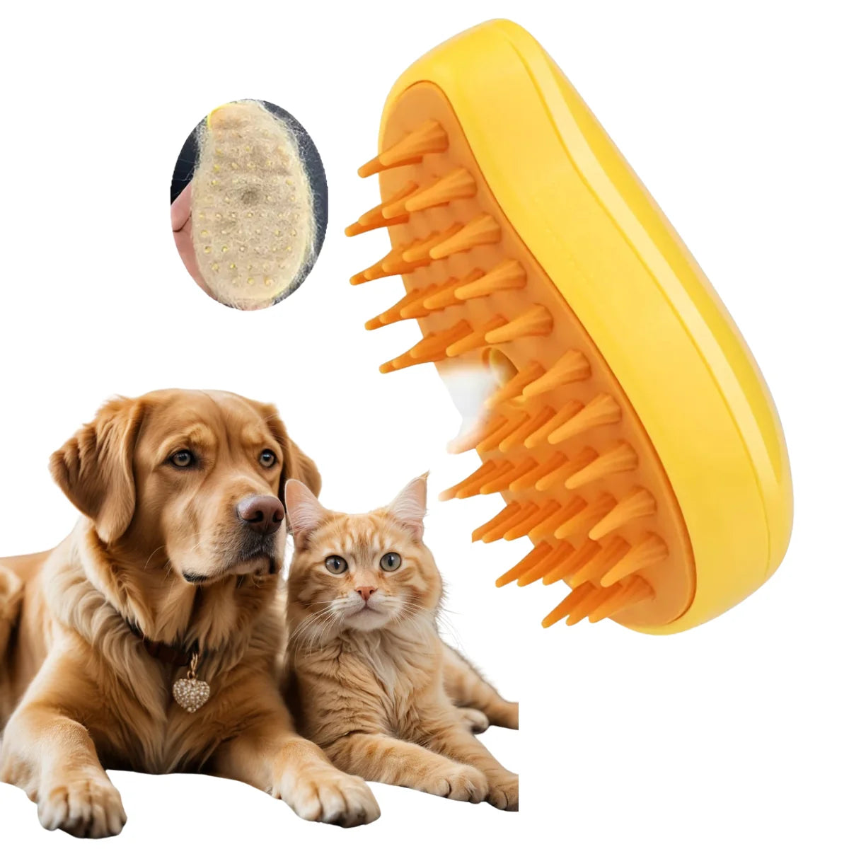 Cepillo a Vapor Quita Pelos 3-en-1 para Mascotas | Masaje Deslanador Anti-Estática Recargable
