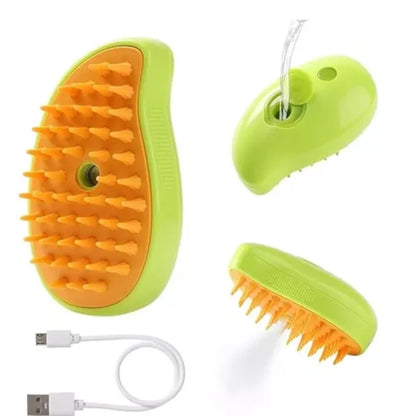 Cepillo a Vapor Quita Pelos 3-en-1 para Mascotas | Masaje Deslanador Anti-Estática Recargable